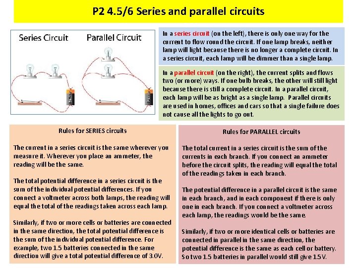 P 2 4. 5/6 Series and parallel circuits In a series circuit (on the