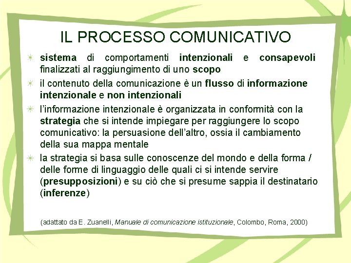 IL PROCESSO COMUNICATIVO sistema di comportamenti intenzionali e consapevoli finalizzati al raggiungimento di uno