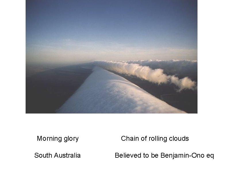 Morning glory South Australia Chain of rolling clouds Believed to be Benjamin-Ono eq 