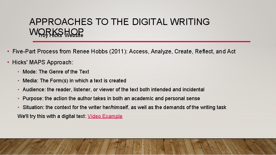 APPROACHES TO THE DIGITAL WRITING WORKSHOP Troy Hicks' Website • Five-Part Process from Renee