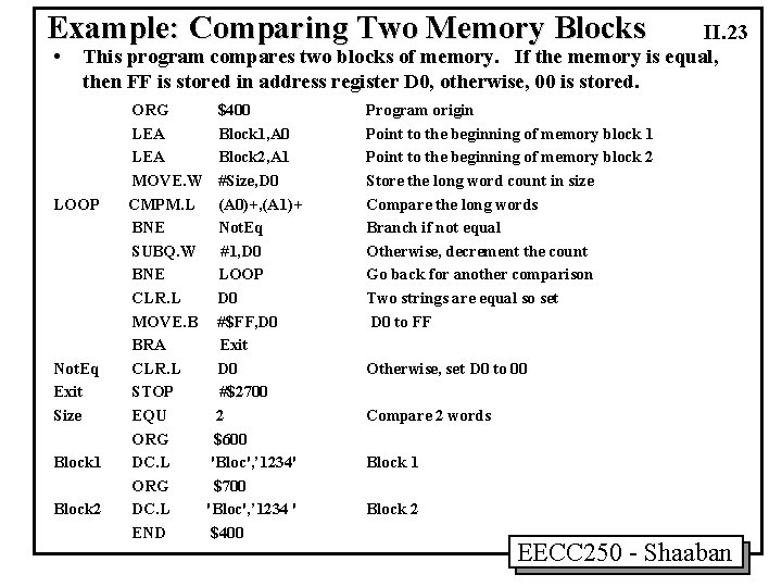 Example: Comparing Two Memory Blocks • II. 23 This program compares two blocks of