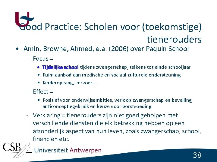 Good Practice: Scholen voor (toekomstige) tienerouders • Amin, Browne, Ahmed, e. a. (2006) over