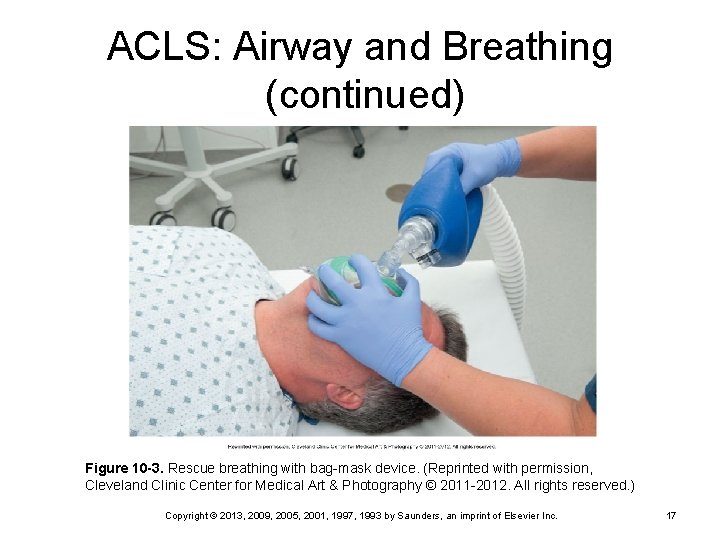 ACLS: Airway and Breathing (continued) Figure 10 -3. Rescue breathing with bag-mask device. (Reprinted