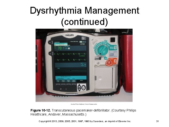 Dysrhythmia Management (continued) Figure 10 -12. Transcutaneous pacemaker-defibrillator. (Courtesy Philips Healthcare, Andover, Massachusetts. )