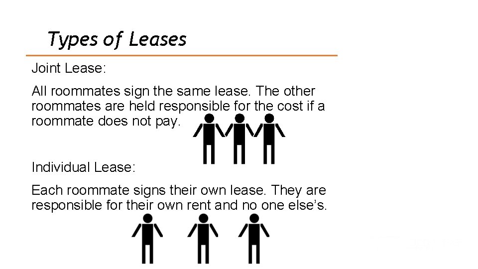Types of Leases Joint Lease: All roommates sign the same lease. The other roommates