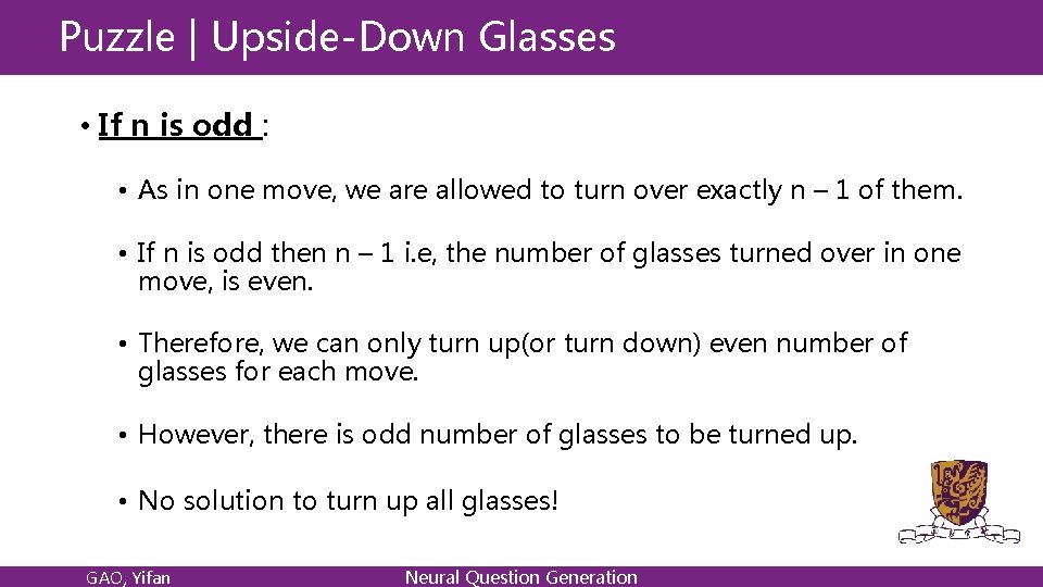 Puzzle | Upside-Down Glasses • If n is odd : • As in one