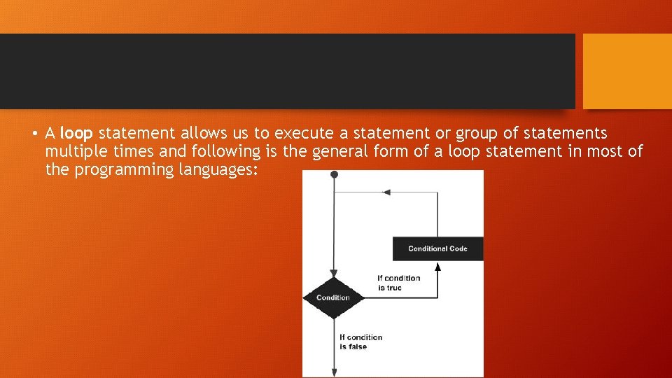  • A loop statement allows us to execute a statement or group of