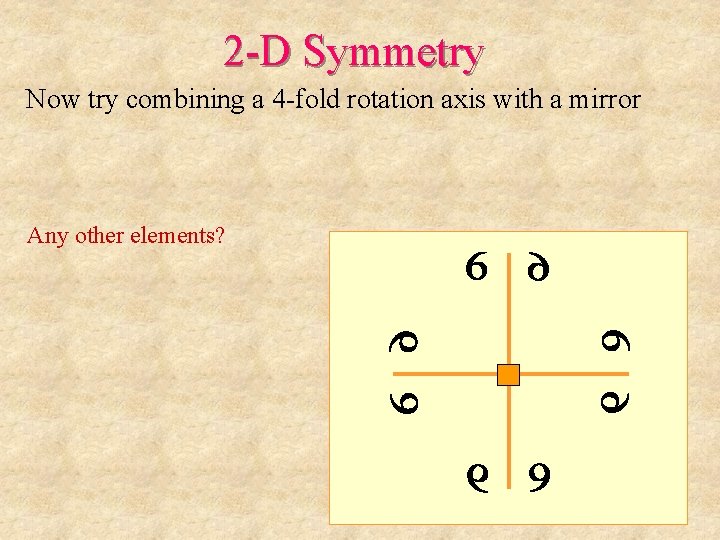 2 -D Symmetry Now try combining a 4 -fold rotation axis with a mirror