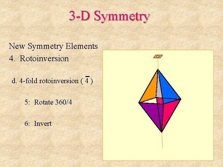 3 -D Symmetry New Symmetry Elements 4. Rotoinversion d. 4 -fold rotoinversion ( 4