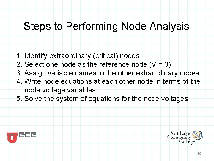 Steps to Performing Node Analysis 1. Identify extraordinary (critical) nodes 2. Select one node Steps to Performing Node Analysis 1. Identify extraordinary (critical) nodes 2. Select one node