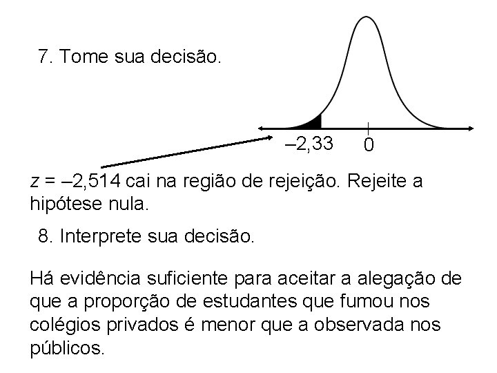 7. Tome sua decisão. – 2, 33 0 z = – 2, 514 cai