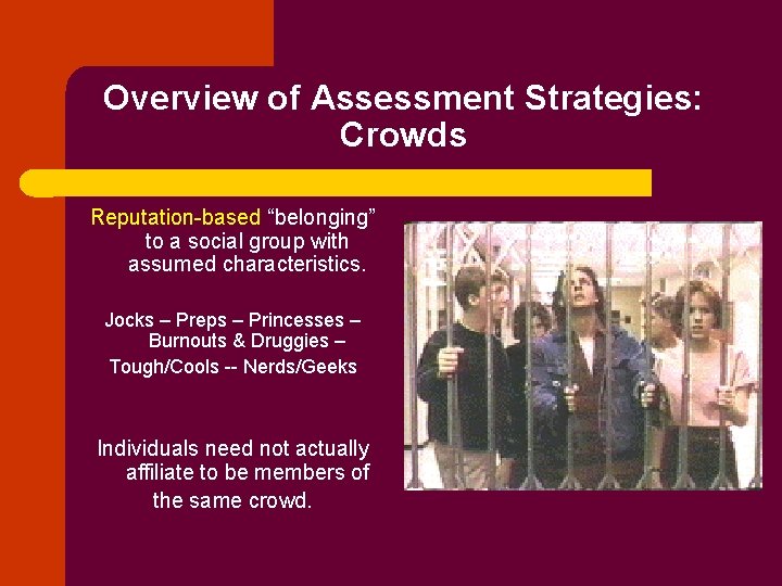 Overview of Assessment Strategies: Crowds Reputation-based “belonging” to a social group with assumed characteristics.