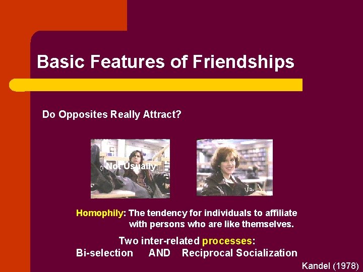 Basic Features of Friendships Do Opposites Really Attract? Not Usually Homophily: The tendency for