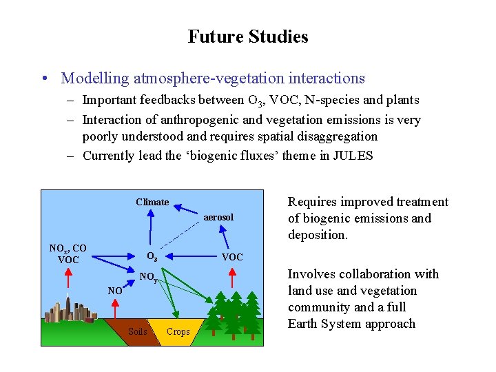 Future Studies • Modelling atmosphere-vegetation interactions – Important feedbacks between O 3, VOC, N-species