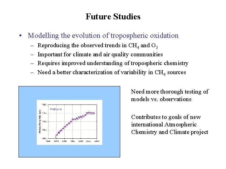 Future Studies • Modelling the evolution of tropospheric oxidation – – Reproducing the observed