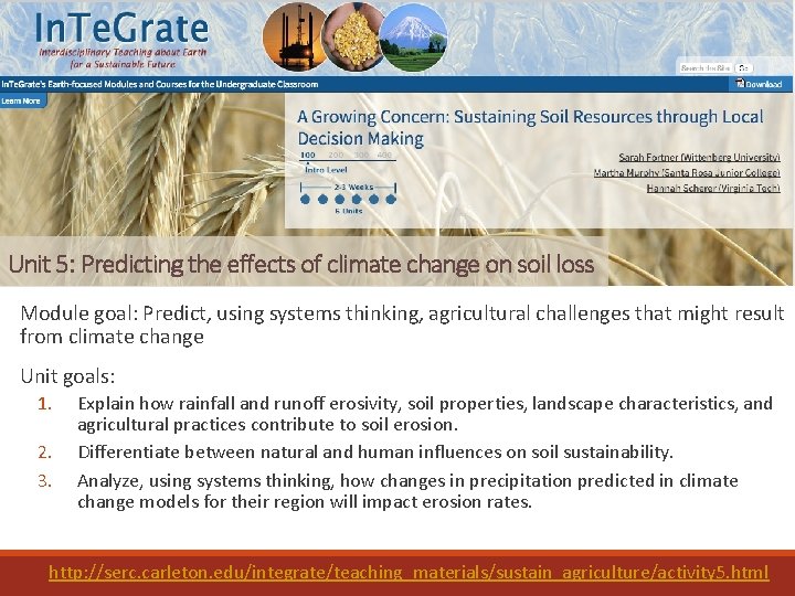 Unit 5: Predicting the effects of climate change on soil loss Module goal: Predict,