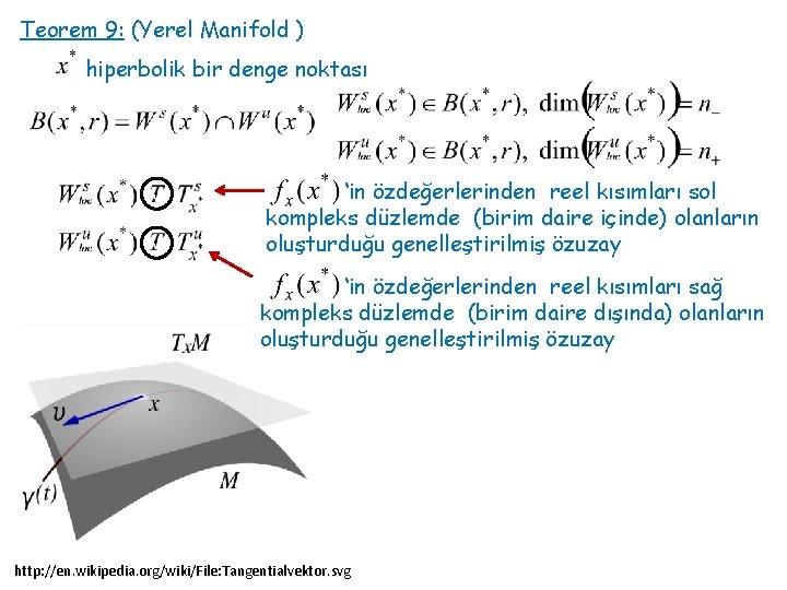 Teorem 9: (Yerel Manifold ) hiperbolik bir denge noktası v v ‘in özdeğerlerinden reel