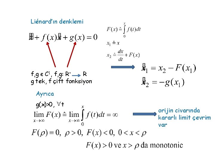 Liénard’ın denklemi f, g є C 1, f, g: R+ R g tek, f