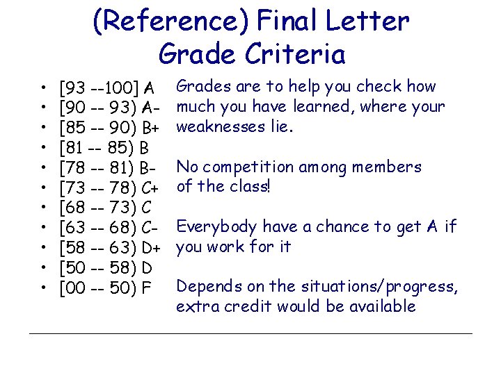 (Reference) Final Letter Grade Criteria • • • [93 --100] A [90 -- 93)