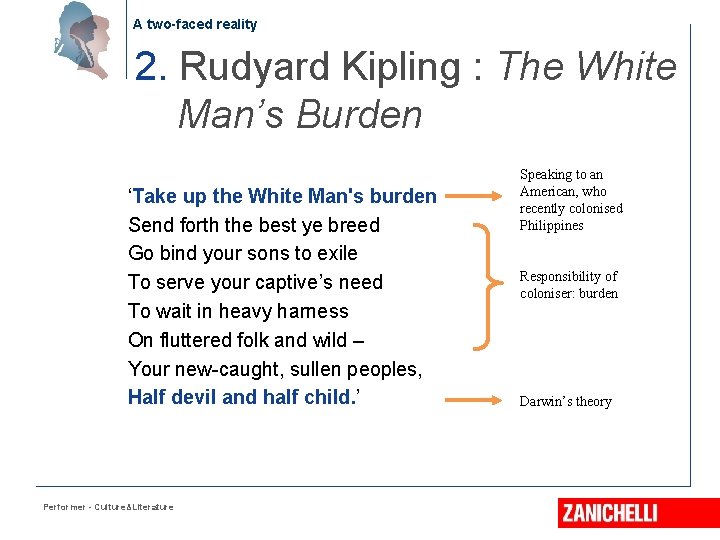 A two-faced reality 2. Rudyard Kipling : The White Man’s Burden ‘Take up the