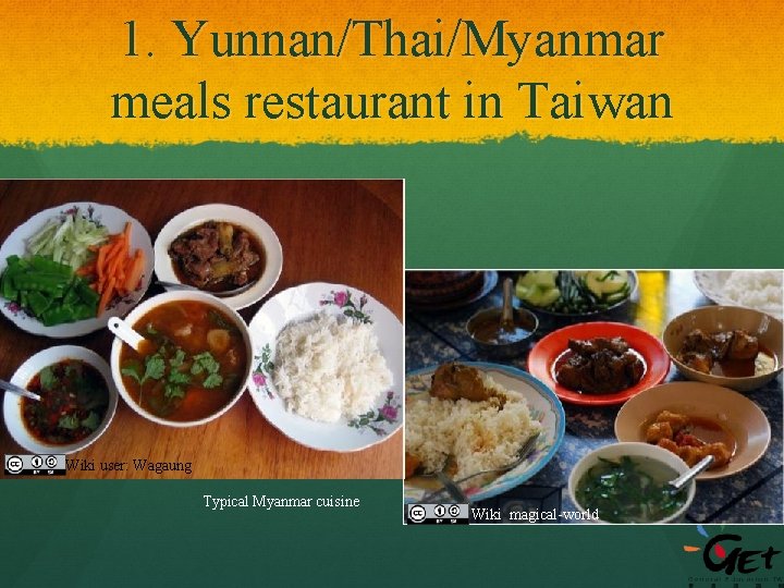 1. Yunnan/Thai/Myanmar meals restaurant in Taiwan Wiki user: Wagaung Typical Myanmar cuisine Wiki magical-world