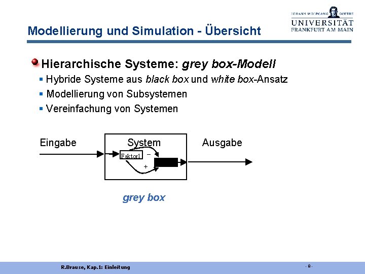 Modellierung und Simulation - Übersicht Hierarchische Systeme: grey box-Modell § Hybride Systeme aus black