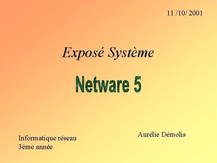 11 /10/ 2001 Exposé Système Informatique réseau 3ème année Aurélie Démolis 