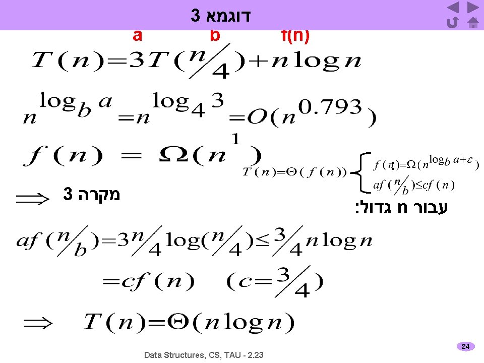 a 3 דוגמא b f(n) : 3 מקרה : גדול n עבור 24 Data