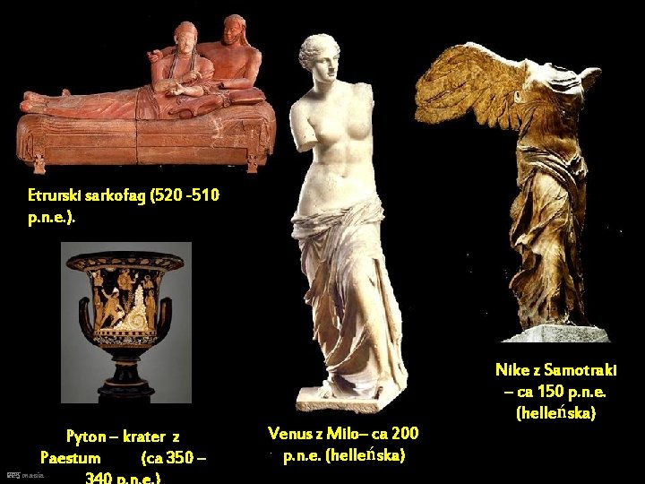 Etrurski sarkofag (520 -510 p. n. e. ). Nike z Samotraki – ca 150