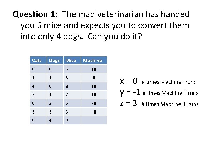 Question 1: The mad veterinarian has handed you 6 mice and expects you to