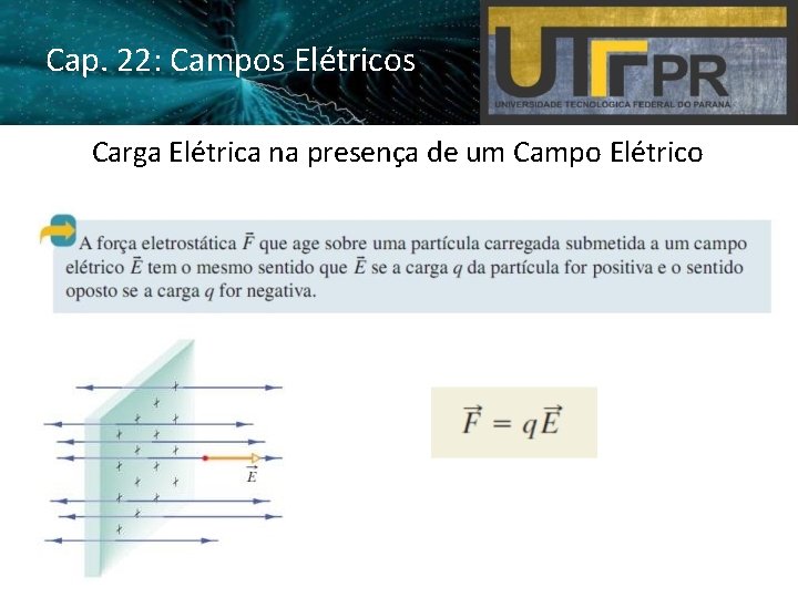 Cap. 22: Campos Elétricos Carga Elétrica na presença de um Campo Elétrico 