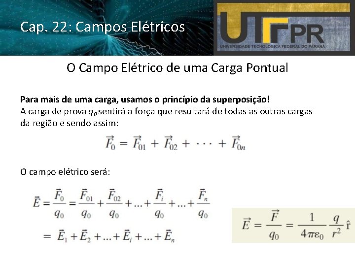 Cap. 22: Campos Elétricos O Campo Elétrico de uma Carga Pontual Para mais de