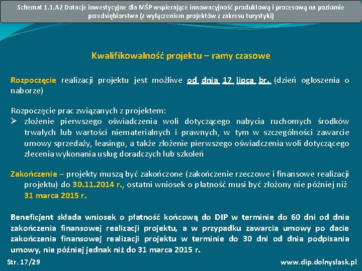 Schemat 1. 1. A 2 Dotacje inwestycyjne dla MŚP wspierające innowacyjność produktową i procesową