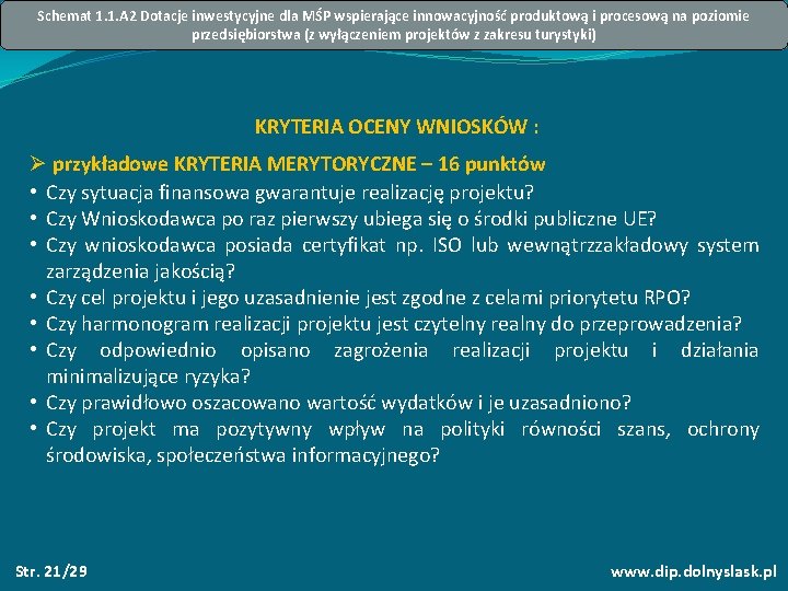 Schemat 1. 1. A 2 Dotacje inwestycyjne dla MŚP wspierające innowacyjność produktową i procesową