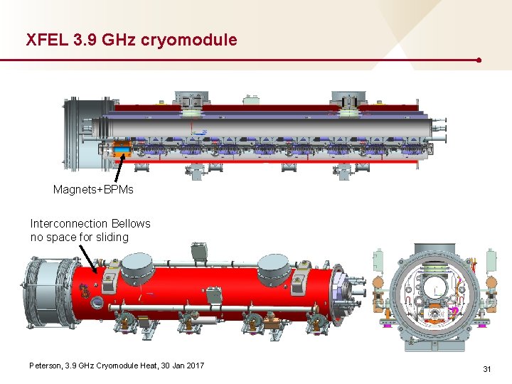 XFEL 3. 9 GHz cryomodule Magnets+BPMs Interconnection Bellows no space for sliding Peterson, 3.
