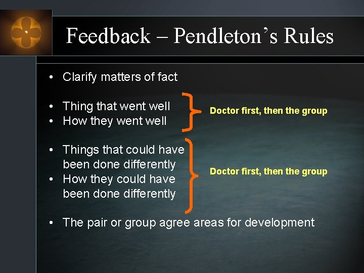 Feedback – Pendleton’s Rules • Clarify matters of fact • Thing that went well