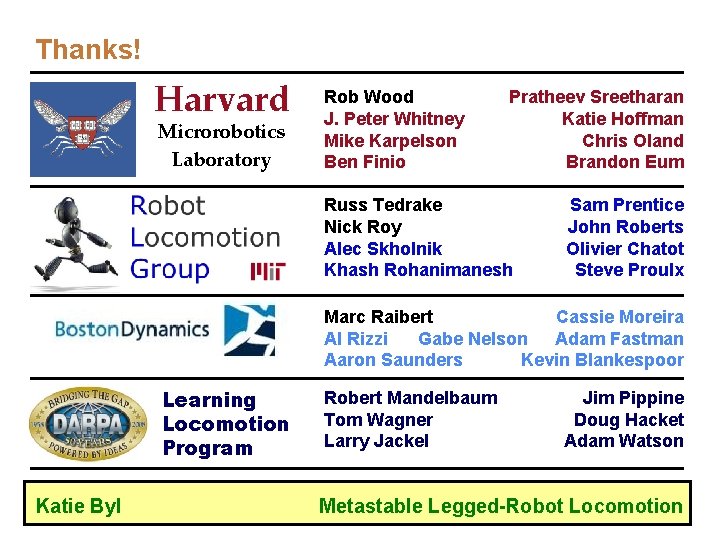 Thanks! Harvard Microrobotics Laboratory Rob Wood J. Peter Whitney Mike Karpelson Ben Finio Pratheev Thanks! Harvard Microrobotics Laboratory Rob Wood J. Peter Whitney Mike Karpelson Ben Finio Pratheev