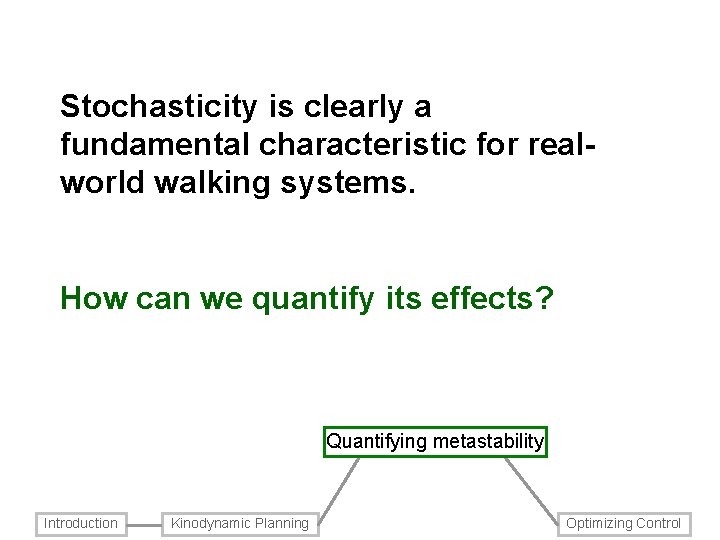 Stochasticity is clearly a fundamental characteristic for realworld walking systems. How can we quantify Stochasticity is clearly a fundamental characteristic for realworld walking systems. How can we quantify