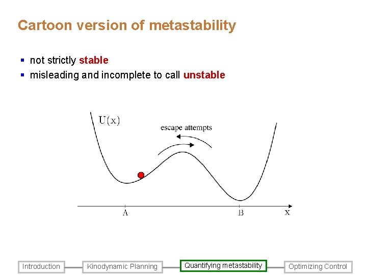 Cartoon version of metastability § not strictly stable § misleading and incomplete to call Cartoon version of metastability § not strictly stable § misleading and incomplete to call