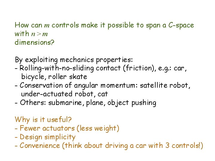 How can m controls make it possible to span a C-space with n >