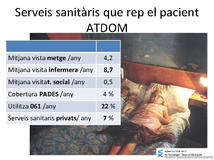 Serveis sanitàris que rep el pacient ATDOM Mitjana vista metge /any 4, 2 Mitjana