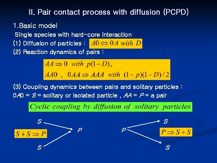 II. Pair contact process with diffusion (PCPD) 1. Basic model Single species with hard-core