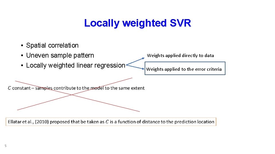 Locally weighted SVR • Spatial correlation • Uneven sample pattern • Locally weighted linear