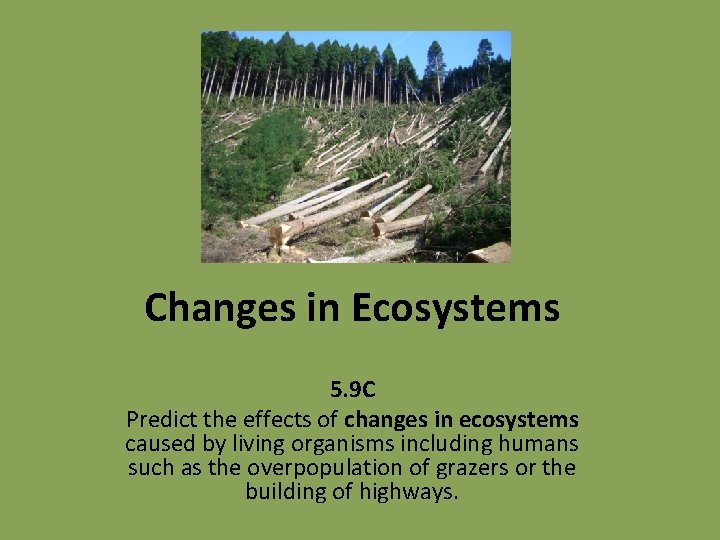 Changes in Ecosystems 5. 9 C Predict the effects of changes in ecosystems caused