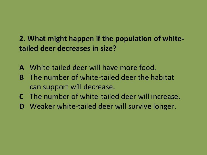 2. What might happen if the population of whitetailed deer decreases in size? A