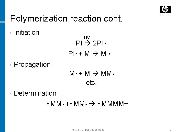 Polymerization reaction cont. • Initiation – UV PI 2 PI. + M M. •