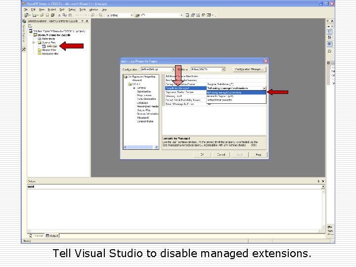 Tell Visual Studio to disable managed extensions. 