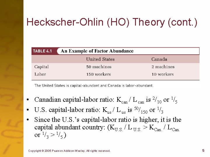 Heckscher-Ohlin (HO) Theory (cont. ) • Canadian capital-labor ratio: Kcan / L can is