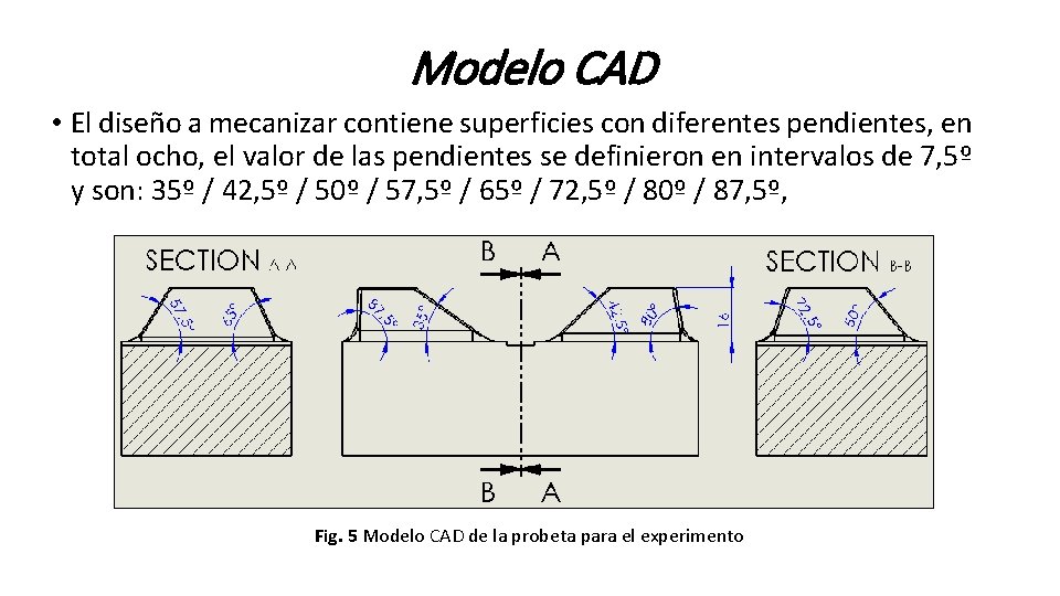 Modelo CAD • El diseño a mecanizar contiene superficies con diferentes pendientes, en total