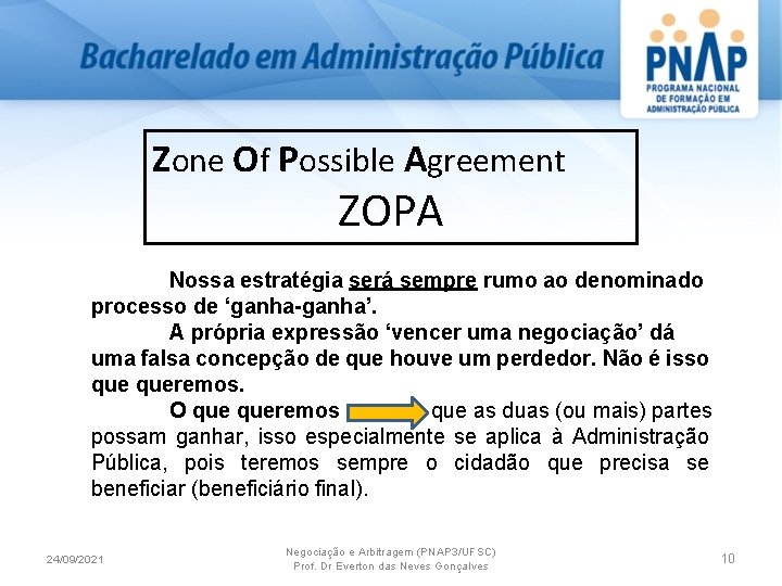 Zone Of Possible Agreement ZOPA Nossa estratégia será sempre rumo ao denominado processo de